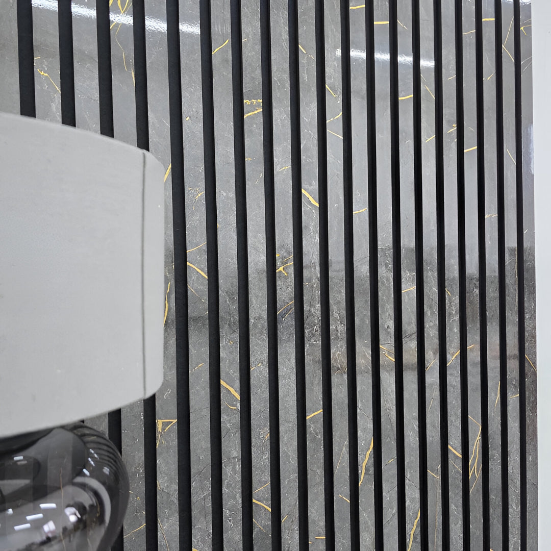 Akustik-Lamellenwandpaneel, Schwarz-Gold-Marmor (240cm X 60cm)