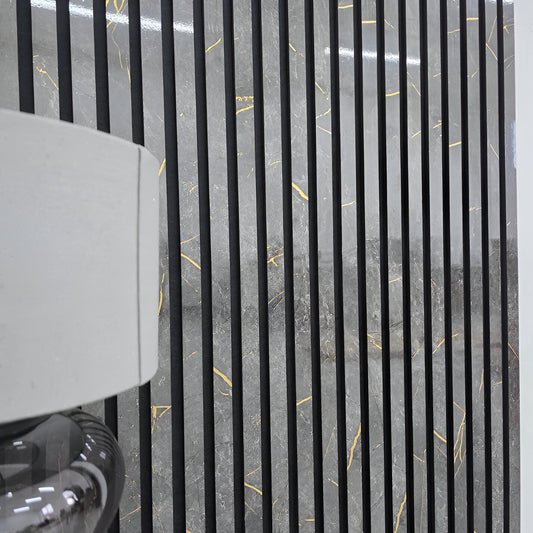 Akustik-Lamellenwandpaneel, Schwarz-Gold-Marmor (240cm X 60cm)